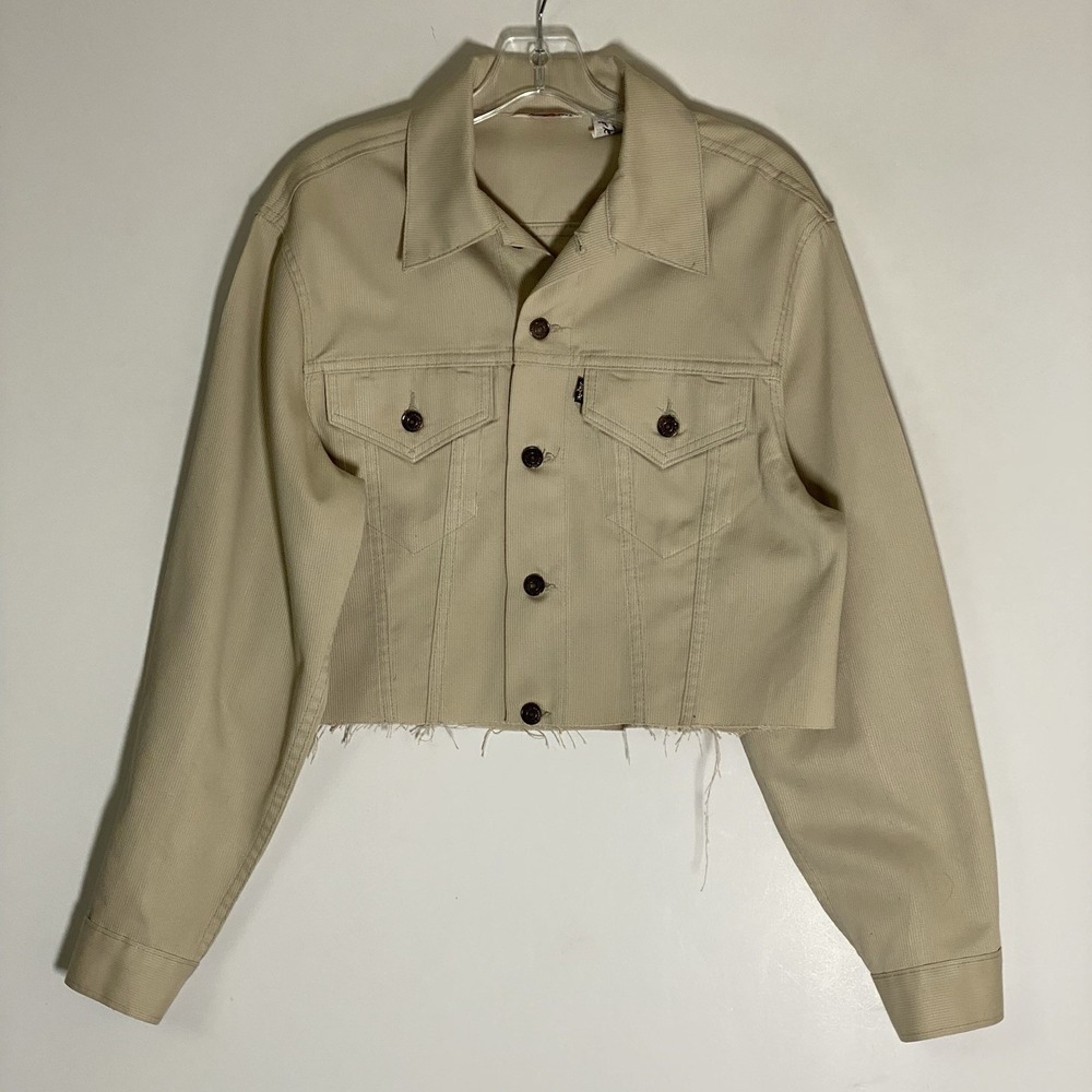 Vintage Levis 70505-1122 Type III Trucker Denim Jacket Womens Large Beige Croped